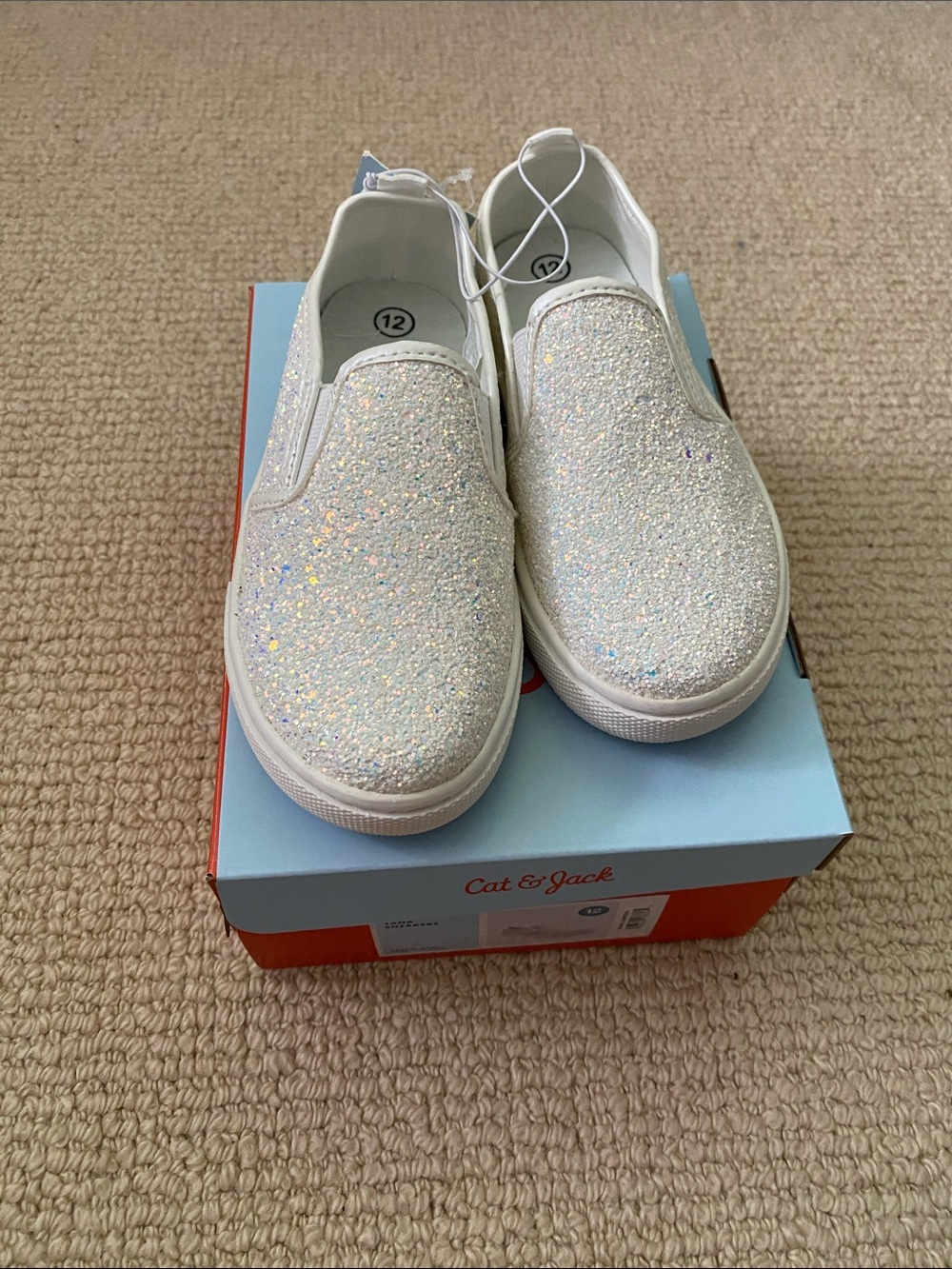 New Cat & Jack girls white glitter slip on loafers